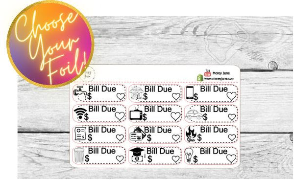 FOILED Household Combo Bill Due Stickers - Choose your foil!